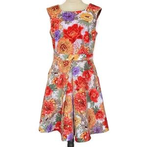 ☘️5 for $25☘️ Danny and Nicole Floral A-Line Dress Red Orange 10